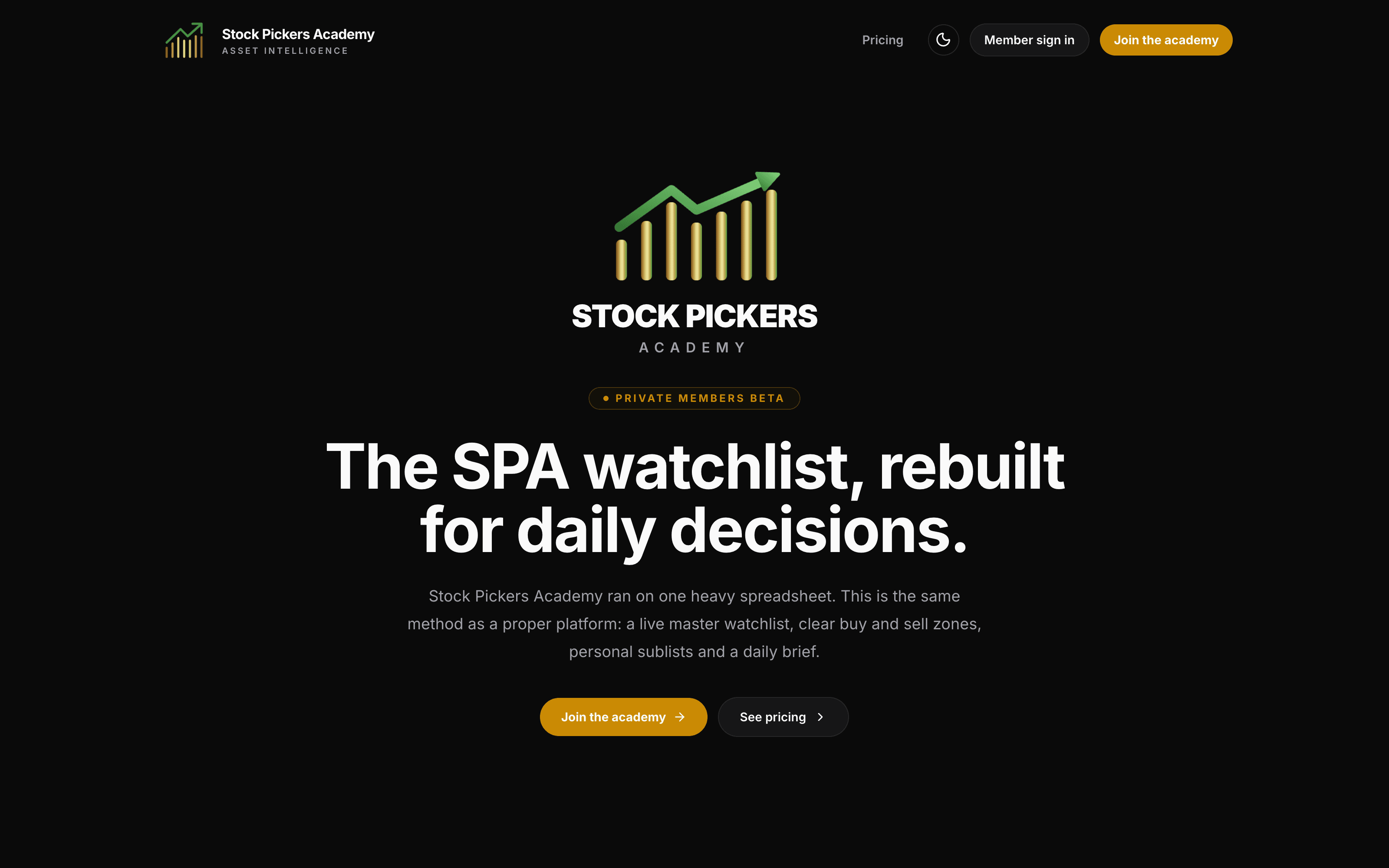 Stock Pickers Academy live website